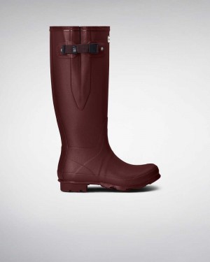 Hunter Norris Field Side Adjustable Women Rain Boots Burgundy | 391500990