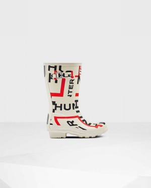 Hunter Original Big Exploded Logo Kids' Rain Boots White | 292966744