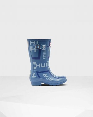 Hunter Original Big Exploded Logo Kids' Rain Boots Blue | 501767292