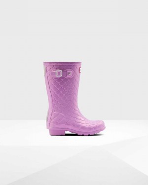 Hunter Original Big Sea Dragon Texture Kids' Rain Boots Purple | 92591008
