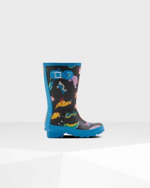 Hunter Original Big Sea Monster Print Kids' Rain Boots Blue | 586394212