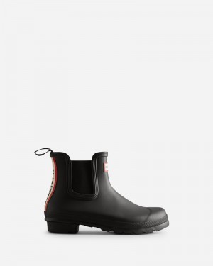 Hunter Original Chelsea Hunter Tri Colour Logo Backstrap Women Boots Black | 636553031