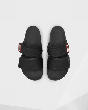 Hunter Original Double Strap Women Slides Black | 443719766
