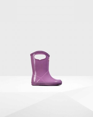 Hunter Original First Classic Grab Handle Kids' Rain Boots Purple | 820578403
