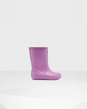 Hunter Original First Sea Dragon Texture Kids' Rain Boots Purple | 111655974