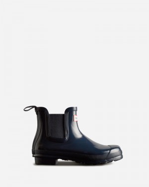 Hunter Original Gloss Women Chelsea Boots Navy | 413940055