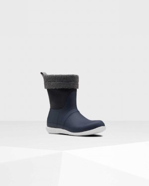 Hunter Original Insulated Roll Top Sherpa Women Winter Boots Navy | 331918011