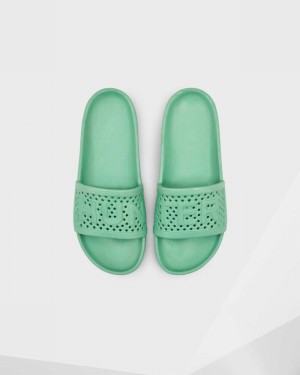 Hunter Original Lightweight Moulded Women Slides Green | 488401152