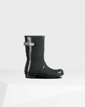 Hunter Original Short Back Adjustable Women Rain Boots Black | 16251141