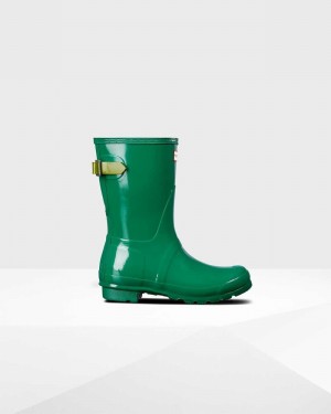 Hunter Original Short Back Adjustable Women Rain Boots Green | 396030061