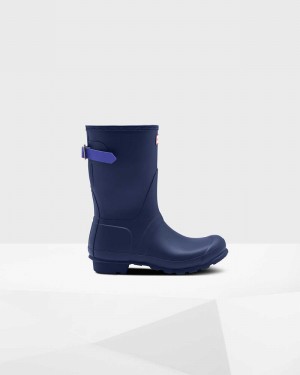 Hunter Original Short Back Adjustable Women Rain Boots Navy | 696539662