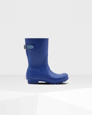 Hunter Original Short Back Adjustable Women Rain Boots Blue | 173217406