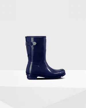 Hunter Original Short Back Adjustable Women Rain Boots Blue | 160436275