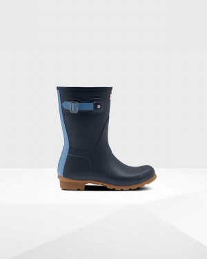 Hunter Original Short Exploded Logo Texture Mid-Calf Women Rain Boots Navy | 354416564