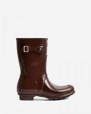 Hunter Original Short Gloss Women Wellington Boots Brown | 957303593