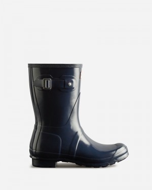 Hunter Original Short Gloss Women Wellington Boots Navy | 6254116
