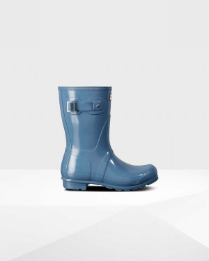 Hunter Original Short Mid-Calf Women Rain Boots Blue | 246404863