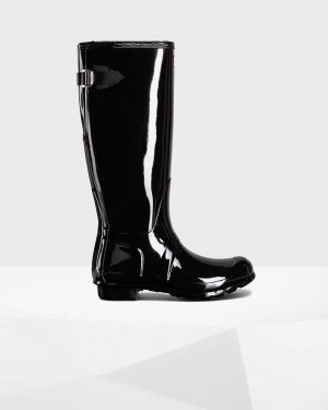 Hunter Original Tall Back Adjustable Women Rain Boots Black | 597669624