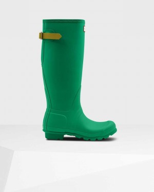 Hunter Original Tall Back Adjustable Women Wellington Boots Green | 903299022