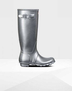 Hunter Original Tall Cosmic Glitter Women Rain Boots Silver | 232941308