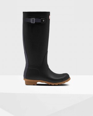 Hunter Original Tall Exploded Logo Texture Women Rain Boots Black | 763515100
