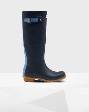 Hunter Original Tall Exploded Logo Texture Women Rain Boots Navy | 726001574