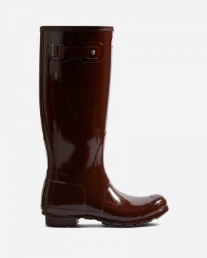 Hunter Original Tall Gloss Women Wellington Boots Brown | 326498702