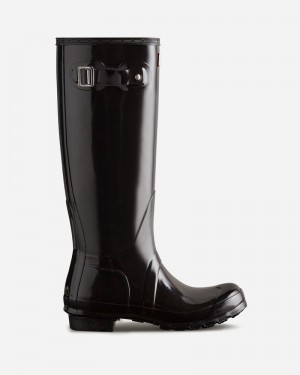 Hunter Original Tall Gloss Women Wellington Boots Black | 34072333