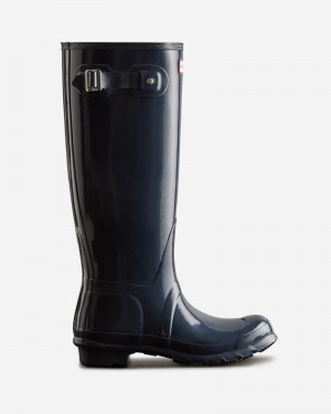 Hunter Original Tall Gloss Women Wellington Boots Navy | 5142472
