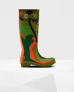 Hunter Original Tall Rockpool Camo Women Rain Boots Olive | 921437934