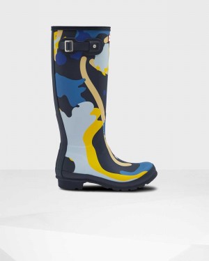 Hunter Original Tall Rockpool Camo Women Rain Boots Navy | 805565936