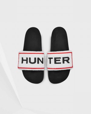 Hunter Original Terry Towelling Logo Adjustable Men Slides Black | 104216767