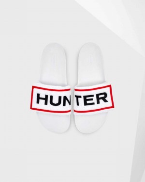 Hunter Original Terry Towelling Logo Adjustable Women Slides White | 49280793