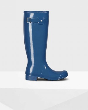 Hunter Original Tour Foldable Tall Women Rain Boots Blue | 88285792