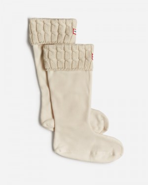 Hunter Recycled 6 Stitch Cable Cuff Tall Boot Women Socks White | 65824131