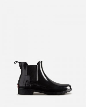 Hunter Refined Gloss Slim Fit Women Chelsea Boots Black | 875285202
