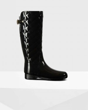 Hunter Refined Slim Fit Adjustable Quilted Tall Women Rain Boots Black | 434519605