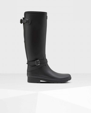 Hunter Refined Slim Fit Adjustable Tall Women Rain Boots Black | 155839955