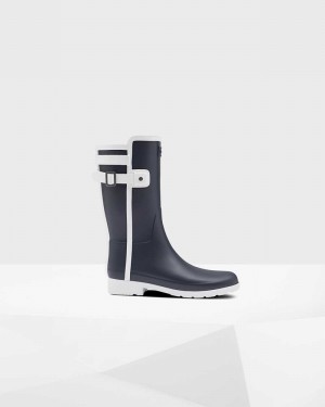 Hunter Refined Slim Fit Contrast Short Mid-Calf Women Rain Boots Navy | 462127546
