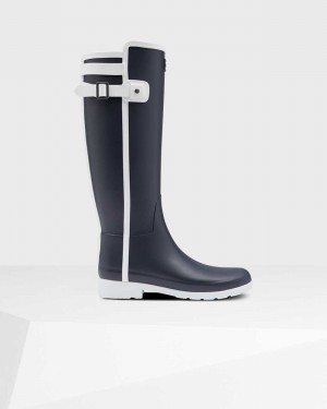 Hunter Refined Slim Fit Contrast Tall Women Rain Boots Navy | 232292129