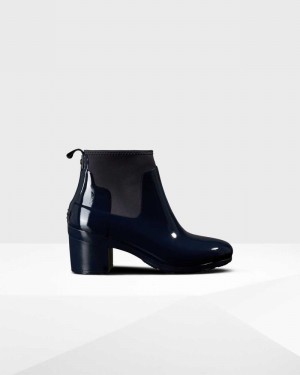 Hunter Refined Slim Fit Mid Heel Women Chelsea Boots Navy | 573507154