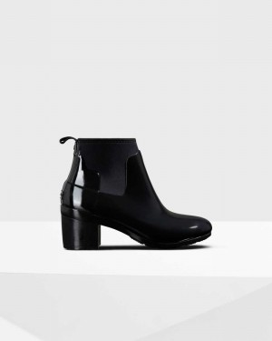 Hunter Refined Slim Fit Mid Heel Women Chelsea Boots Black | 156482941