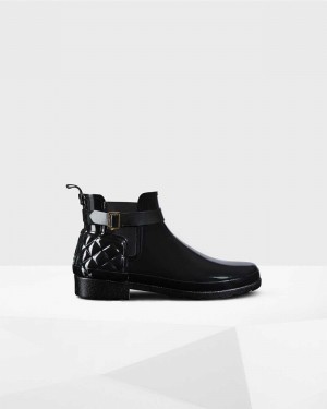 Hunter Refined Slim Fit Quilted Women Chelsea Boots Black | 482754248