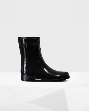 Hunter Refined Slim Fit Short Mid-Calf Women Short Boots Black | 641606826