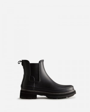 Hunter Refined Stitch Detail Women Chelsea Boots Black | 598836561