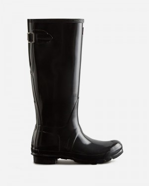 Hunter Tall Back Adjustable Gloss Women Wellington Boots Black | 816535412