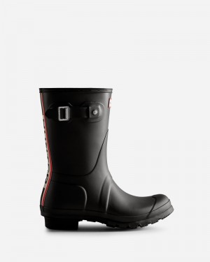 Hunter Tri-Colour Logo Backstrap Short Women Wellington Boots Black | 819532961