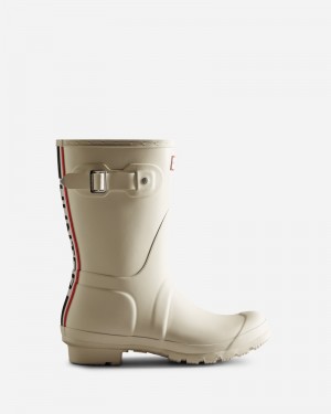 Hunter Tri-Colour Logo Backstrap Short Women Wellington Boots White | 89656549
