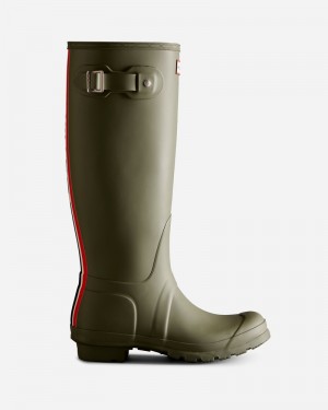 Hunter Tri-Colour Logo Backstrap Tall Women Wellington Boots Green | 844876703