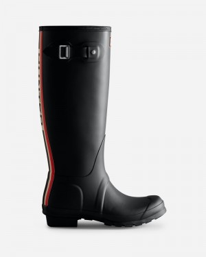 Hunter Tri-Colour Logo Backstrap Tall Women Wellington Boots Black | 676101842